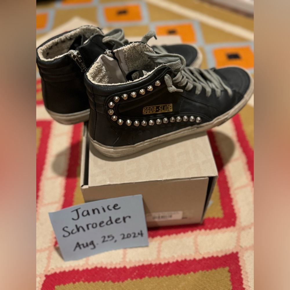 Black Stud Golden Goose Slides